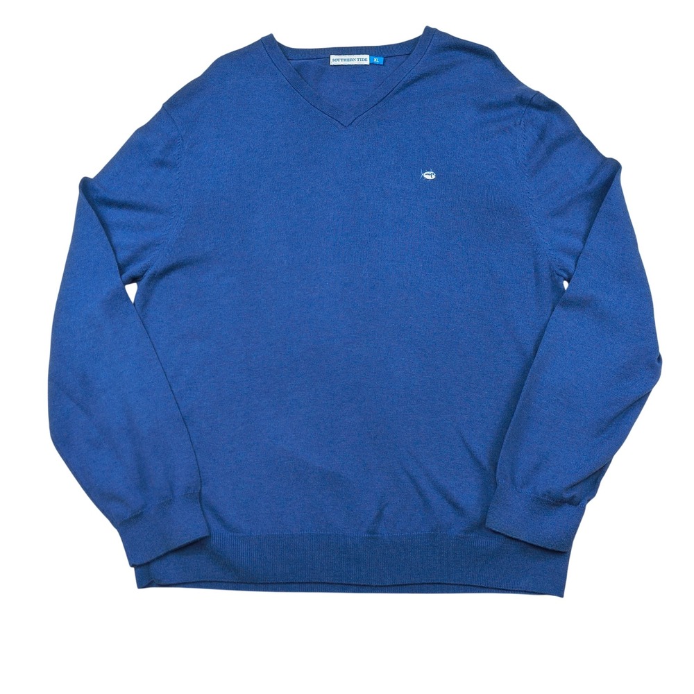 Southern Tide Mens XL Blue 100% Pima Cotton V-Neck Sweater Long Sleeve 121932‎